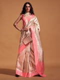 Peach Kanjivaram Silk Saree With Blouse Piece