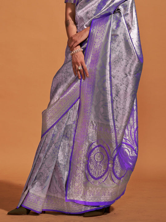 Purple Kanjivaram Silk Saree With Blouse Piece