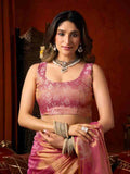 Pink Banarasi Silk Saree With Blouse Piece