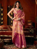 Pink Banarasi Silk Saree With Blouse Piece