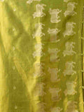 Lime Green Banarasi Silk Saree With Blouse Piece