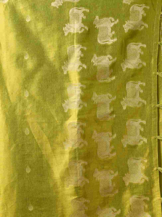 Lime Green Banarasi Silk Saree With Blouse Piece