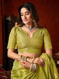 Lime Green Banarasi Silk Saree With Blouse Piece