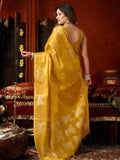 Gold Yellow Banarasi Silk Saree With Blouse Piece