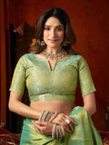 Green Banarasi Silk Saree With Blouse Piece