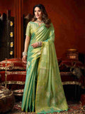 Green Banarasi Silk Saree With Blouse Piece