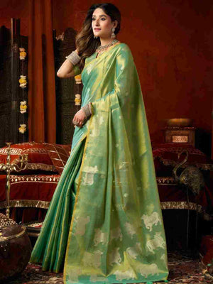 Green Banarasi Silk Saree With Blouse Piece