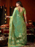 Green Banarasi Silk Saree With Blouse Piece
