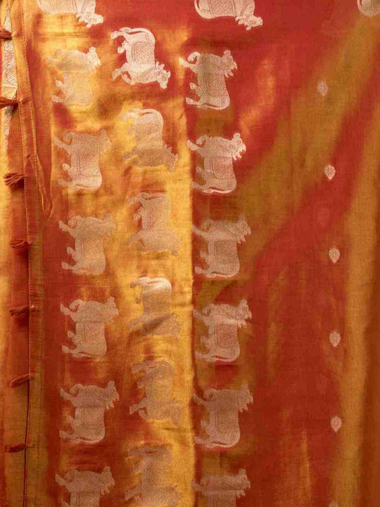 Orange Banarasi Silk Saree With Blouse Piece