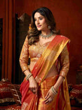 Orange Banarasi Silk Saree With Blouse Piece