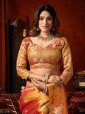 Orange Banarasi Silk Saree With Blouse Piece
