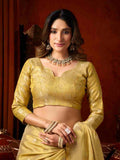 Light Yellow Banarasi Silk Saree With Blouse Piece