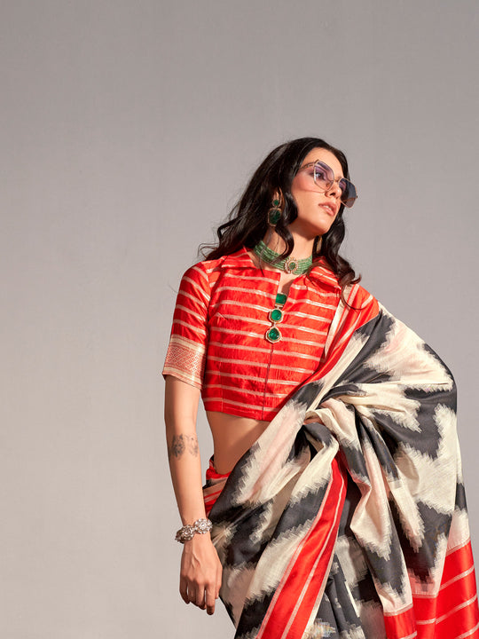 White Art Silk Saree With Blouse Piece