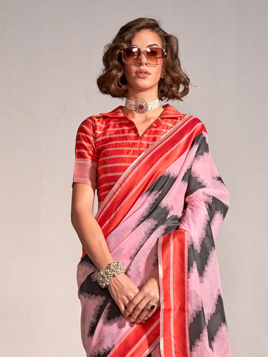 Pink Art Silk Saree With Blouse Piece