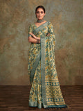 Multi Colour Handloom Silk Floral Print  With Sequence Weaving In Body With Blouse Piece