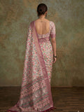 Multi Colour Handloom Silk Floral Print  With Sequence Weaving In Body With Blouse Piece