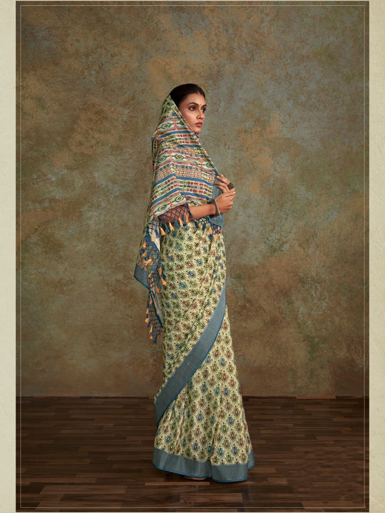 Multi Colour Handloom Silk Floral Print  With Sequence Weaving In Body With Blouse Piece