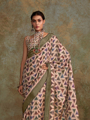 Multi Colour Handloom Silk Floral Print  With Sequence Weaving In Body With Blouse Piece
