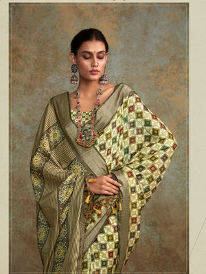 Multi Colour Handloom Silk Floral Print  With Sequence Weaving In Body With Blouse Piece