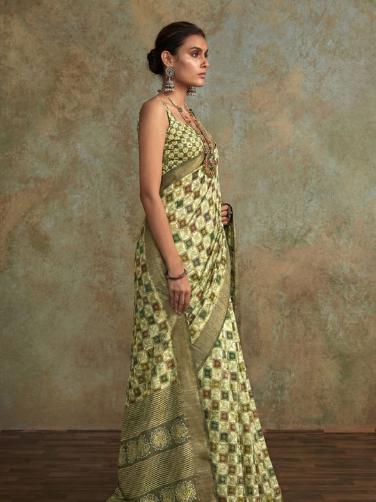 Multi Colour Handloom Silk Floral Print  With Sequence Weaving In Body With Blouse Piece