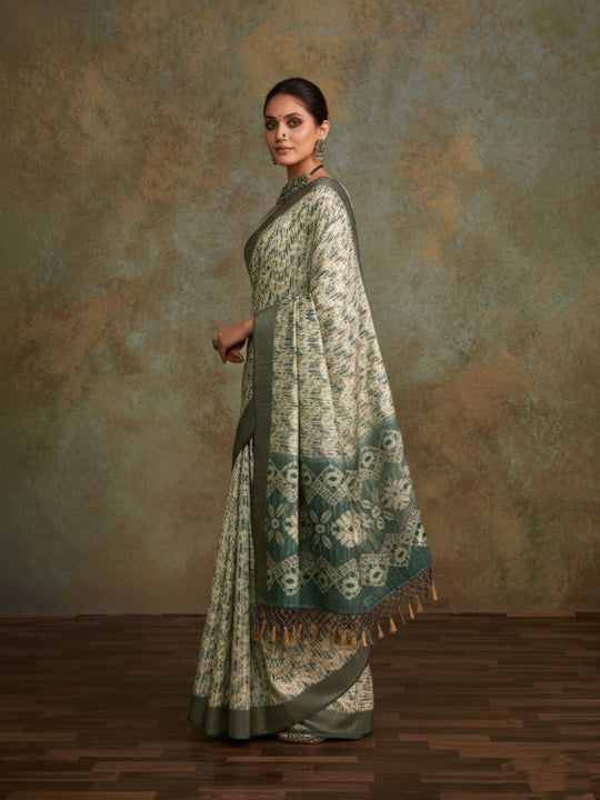 Multi Colour Handloom Silk Floral Print  With Sequence Weaving In Body With Blouse Piece