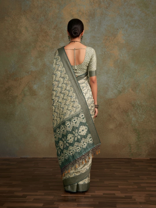 Multi Colour Handloom Silk Floral Print  With Sequence Weaving In Body With Blouse Piece