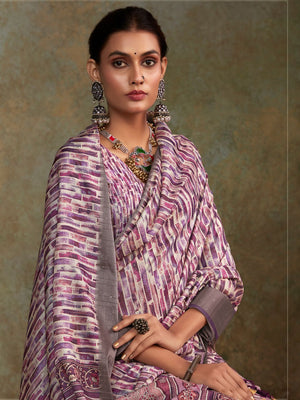 Multi Colour Handloom Silk Floral Print  With Sequence Weaving In Body With Blouse Piece