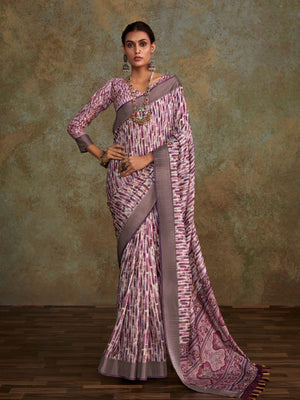 Multi Colour Handloom Silk Floral Print  With Sequence Weaving In Body With Blouse Piece