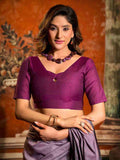 Lavender & Mauve Cotton Saree With Blouse Piece