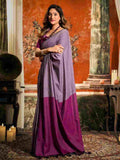 Lavender & Mauve Cotton Saree With Blouse Piece