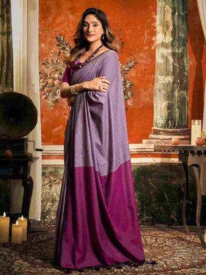 Lavender & Mauve Cotton Saree With Blouse Piece