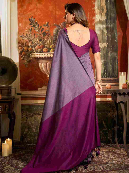 Lavender & Mauve Cotton Saree With Blouse Piece