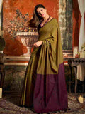 Mehendi Cotton Saree With Blouse Piece