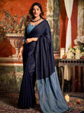 Blue Cotton Saree With Blouse Piece