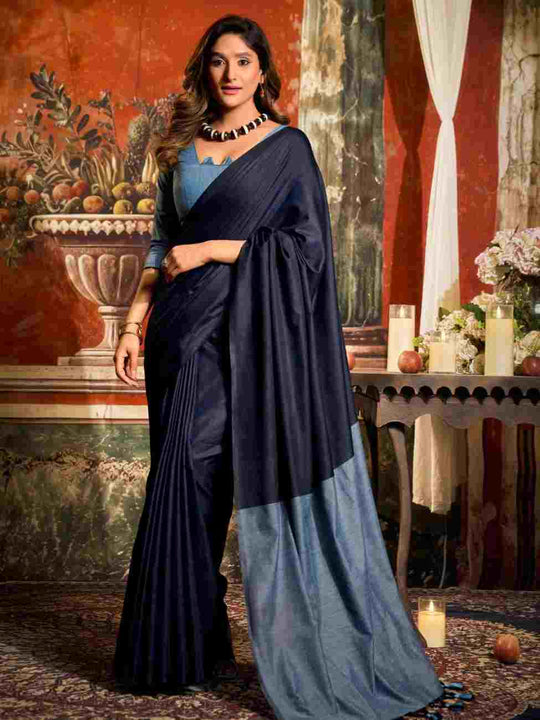 Blue Cotton Saree With Blouse Piece