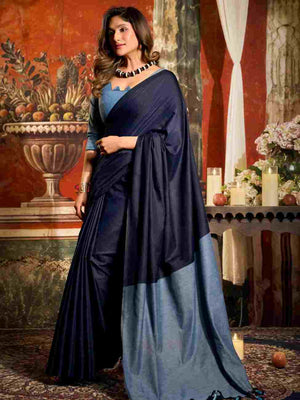 Blue Cotton Saree With Blouse Piece