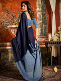 Blue Cotton Saree With Blouse Piece