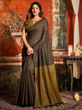 Dark Brown Cotton Saree With Blouse Piece