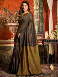 Dark Brown Cotton Saree With Blouse Piece