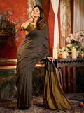 Dark Brown Cotton Saree With Blouse Piece