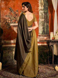 Dark Brown Cotton Saree With Blouse Piece
