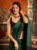 Green Cotton Saree With Blouse Piece