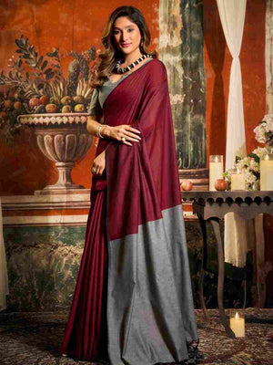Red Cotton Saree With Blouse Piece
