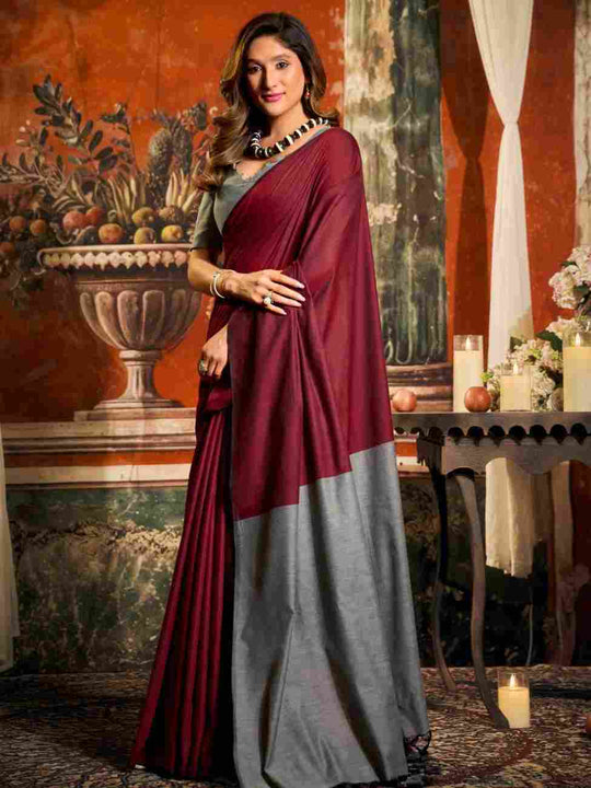 Red Cotton Saree With Blouse Piece