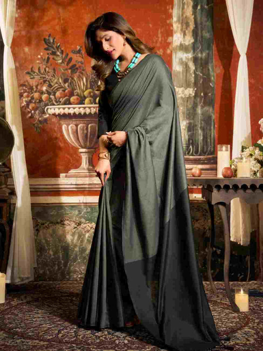 Gray Cotton Saree With Blouse Piece