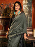 Gray Cotton Saree With Blouse Piece