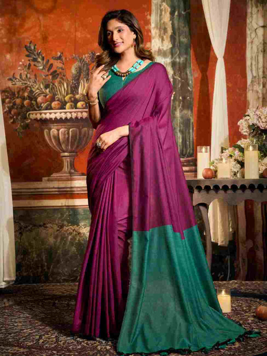 Purple Cotton Saree With Blouse Piece