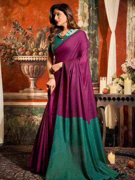 Purple Cotton Saree With Blouse Piece