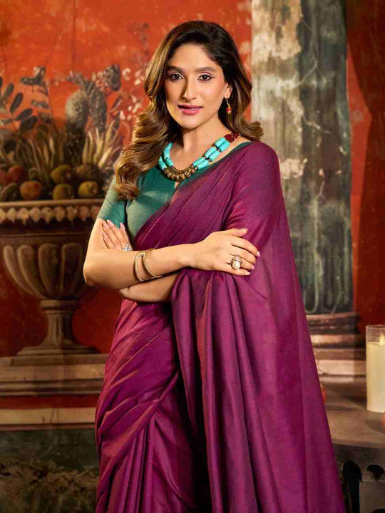 Purple Cotton Saree With Blouse Piece