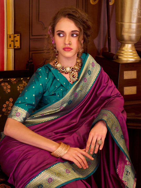 Rich Magenta Soft Silk Handloom Weaving Saree Border With Gold Zari Silk